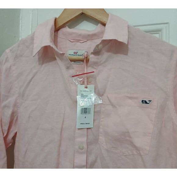 Vineyard vines womens small 100% linen shirt pink button down - Picture 3 of 6